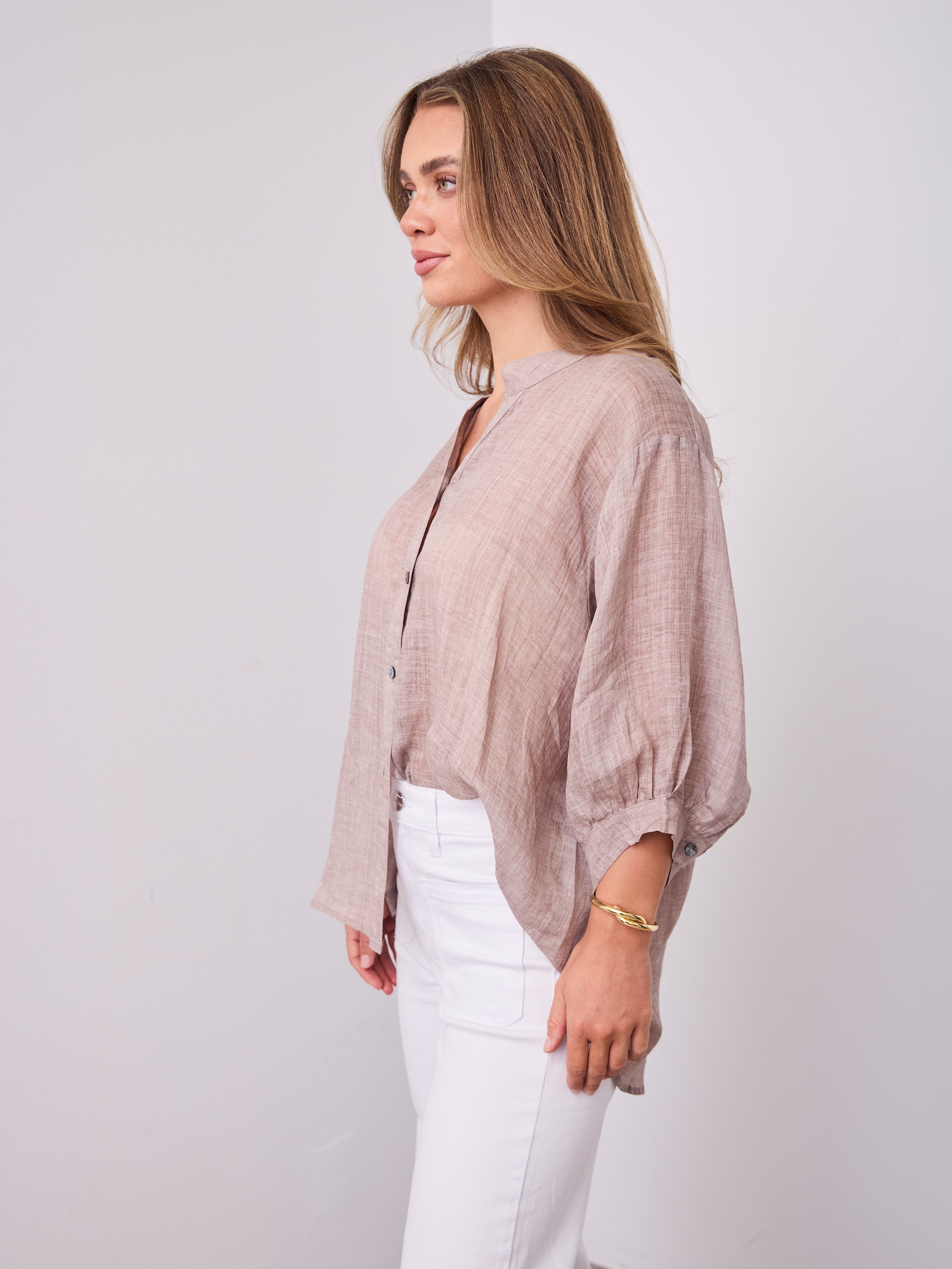 MARTA LINEN SHIRT - BISCUIT