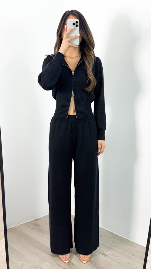 ENZA ZIP KNIT TOP & PANT SET - BLACK