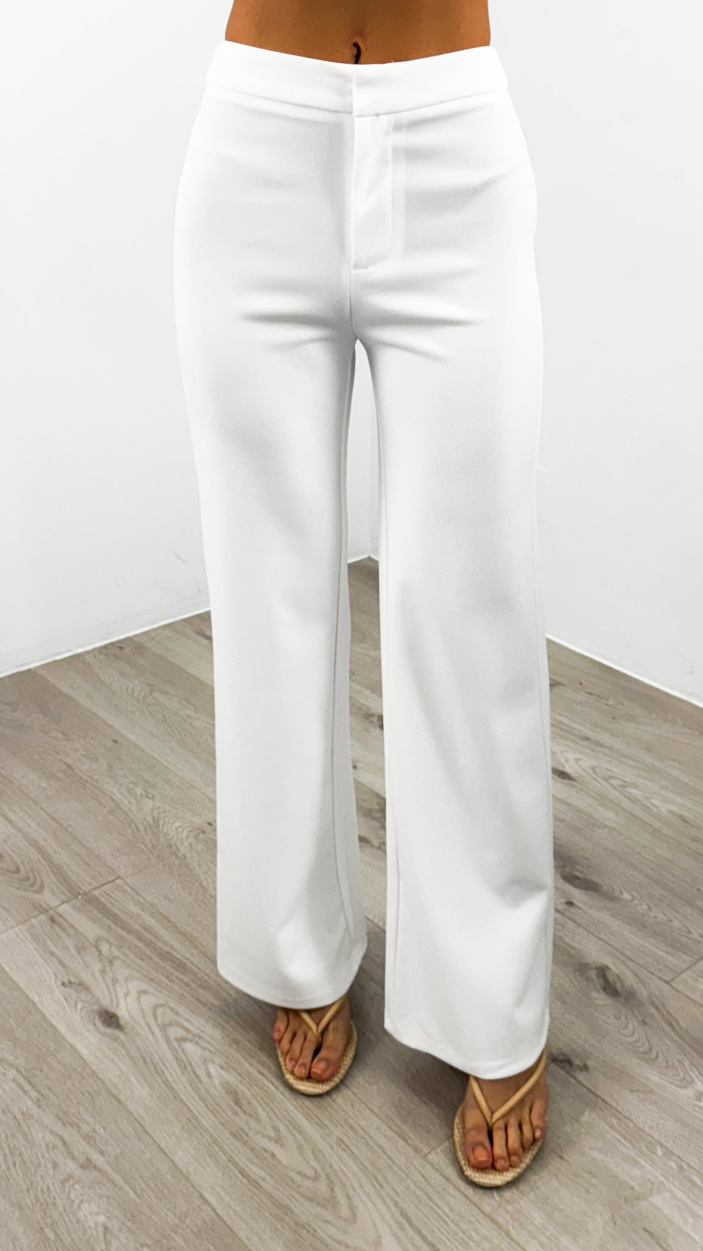 DALTON STRETCH JERSEY HIGH WAISTED STRAIGHT LEG PANT - WHITE