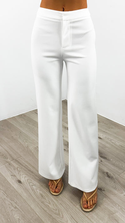 DALTON STRETCH JERSEY HIGH WAISTED STRAIGHT LEG PANT - WHITE