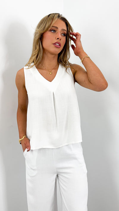 CARMEL V NECK TOP - WHITE