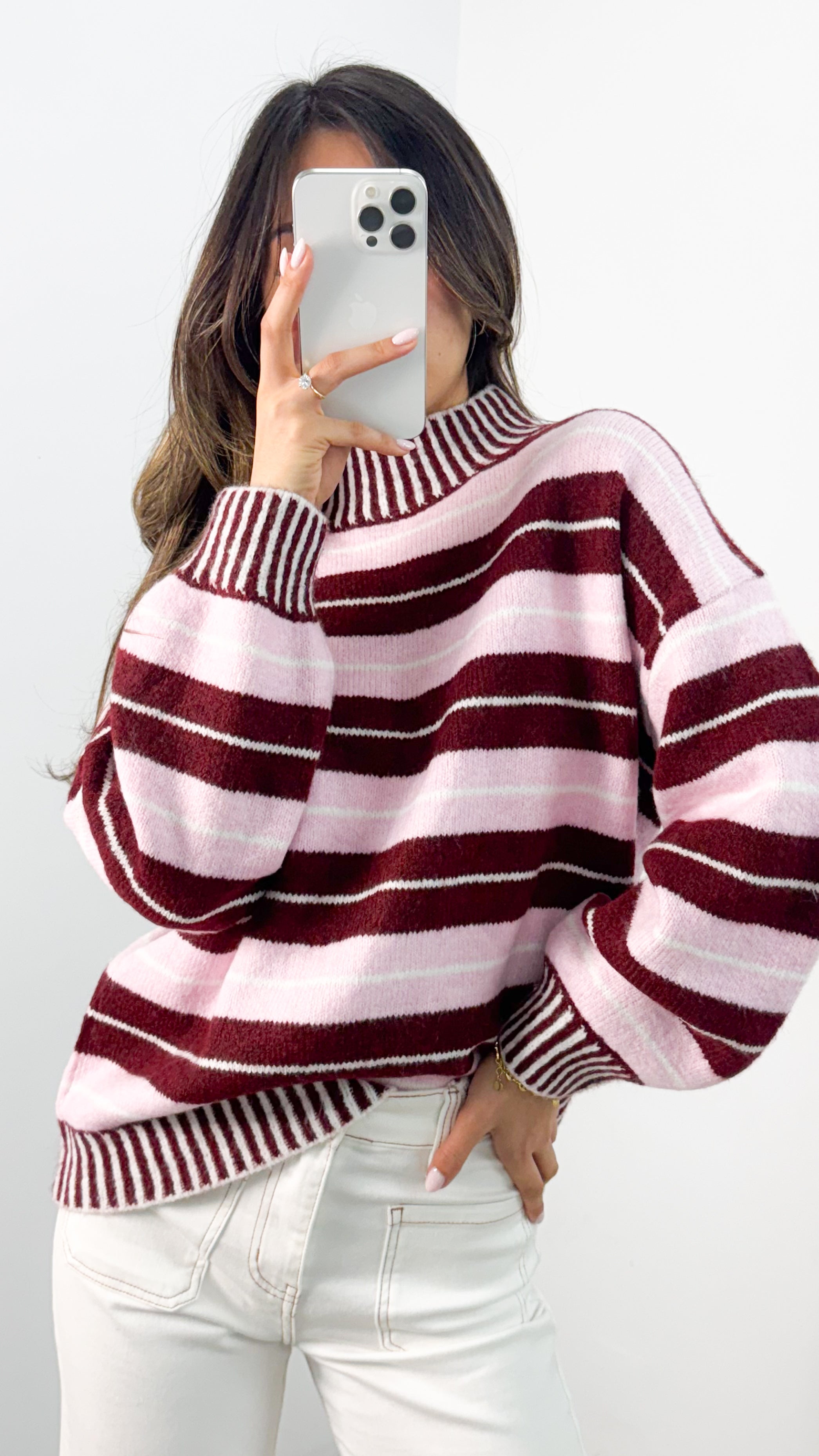 BESSIE STRIPE KNIT - WINE/PINK