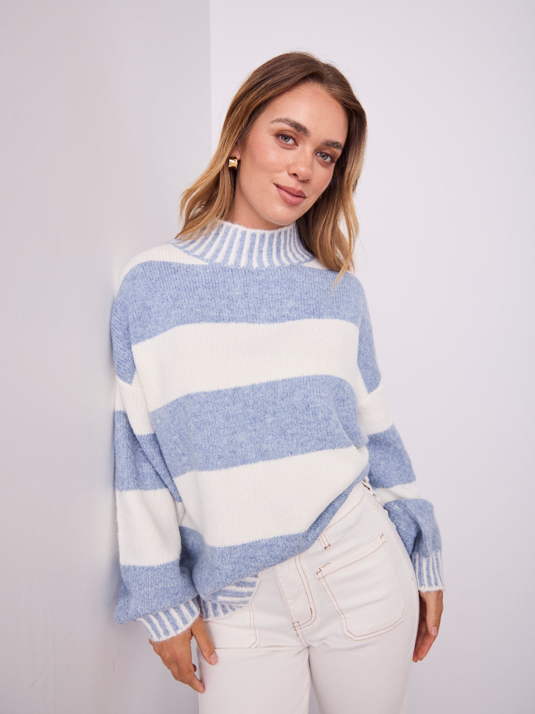 BESSIE BLOCK STRIPE KNIT - BLUE/WHITE