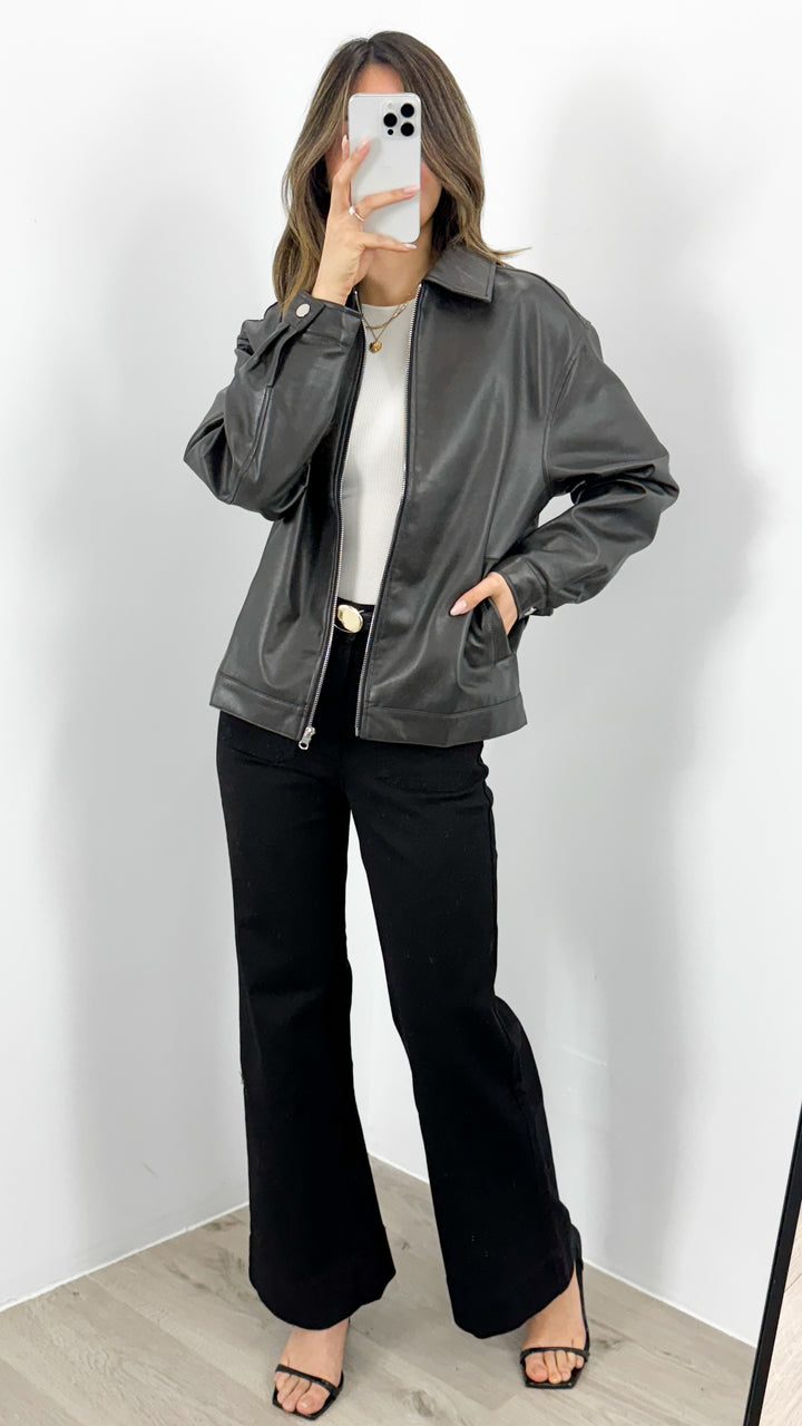 MARVIN PU JACKET - DARK CHOCOLATE / WASHED BLACK