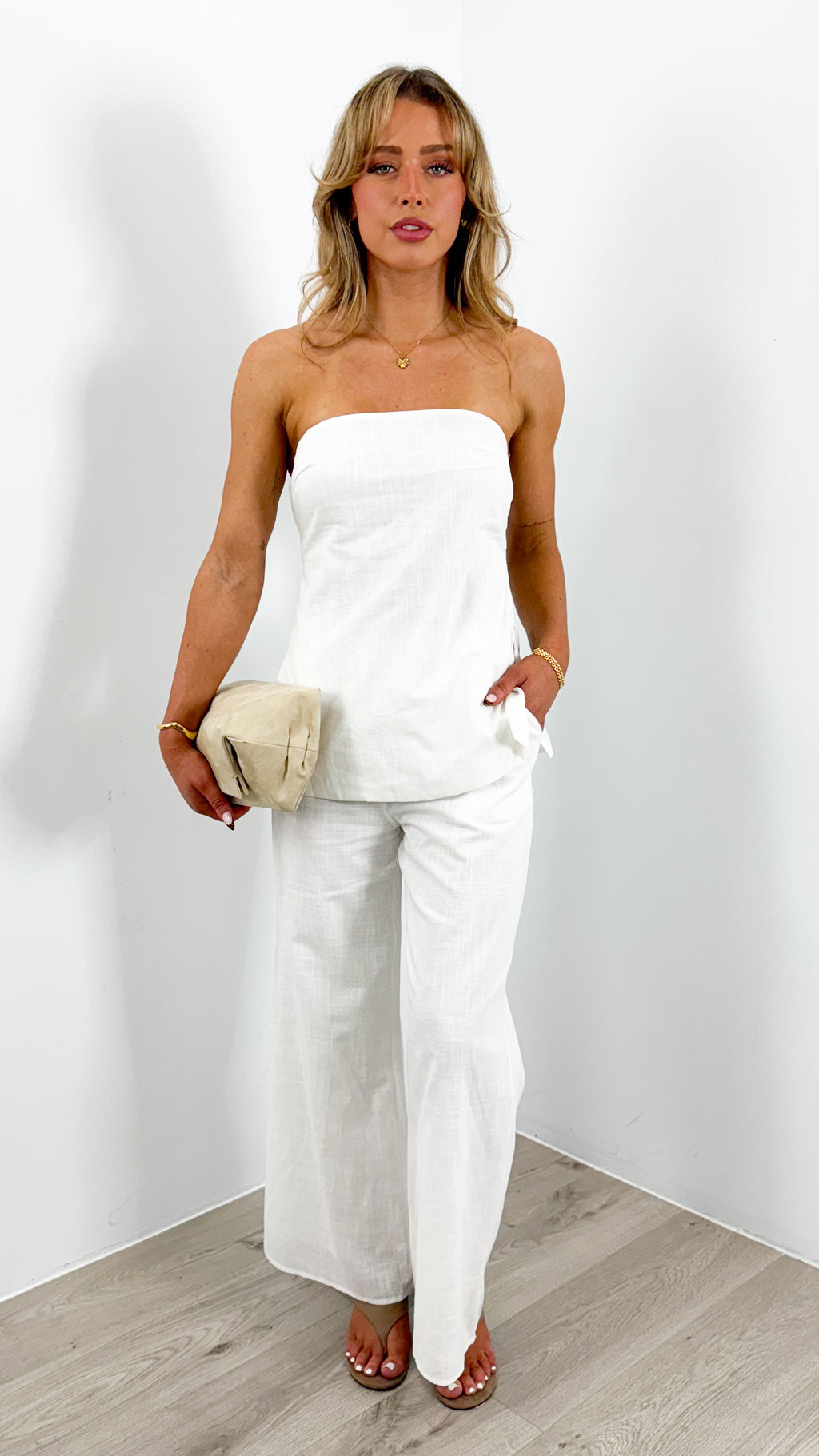 MYRA STRAPLESS TOP + PANT SET - WHITE