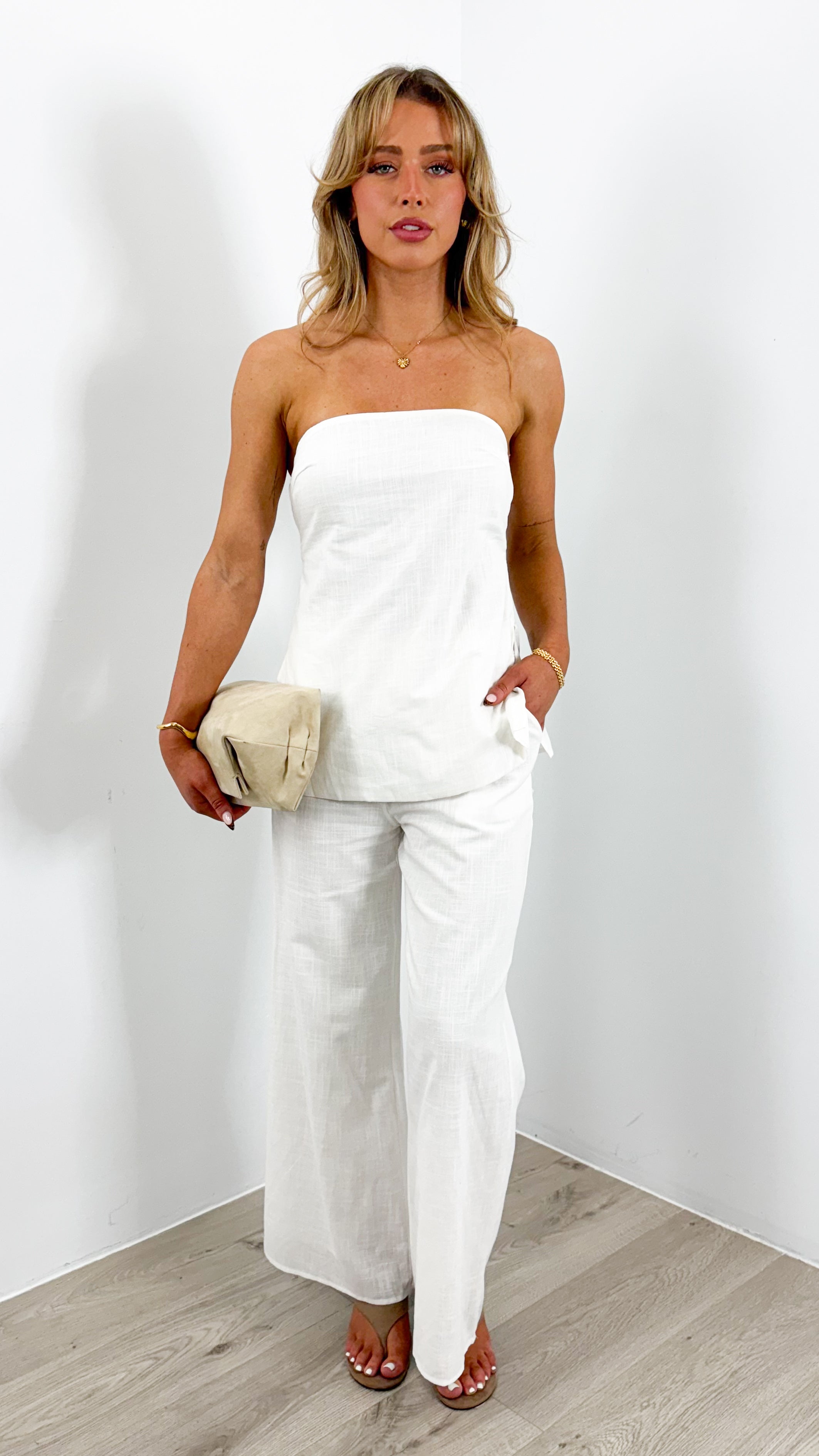 MYRA STRAPLESS TOP + PANT SET - WHITE