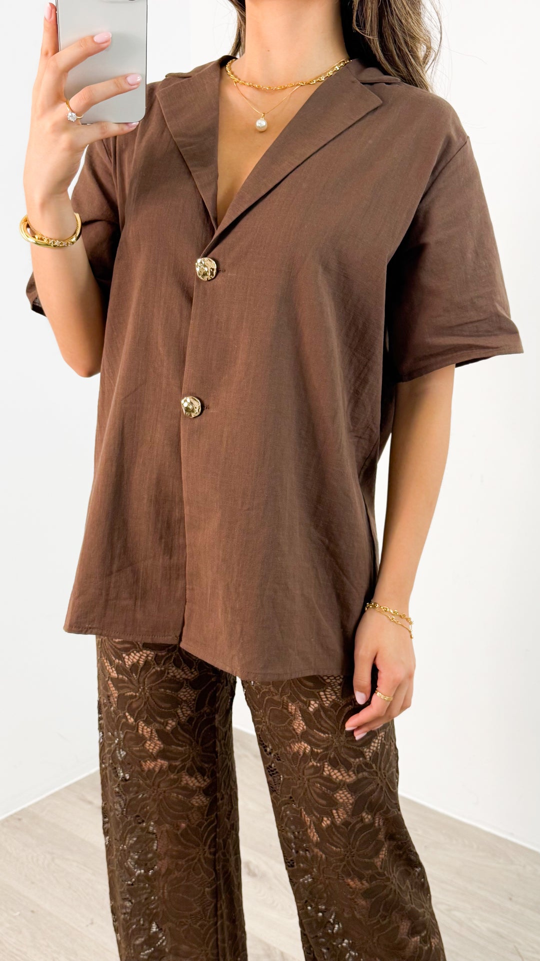 NADINE SHIRT & PANT SET - CHOCOLATE
