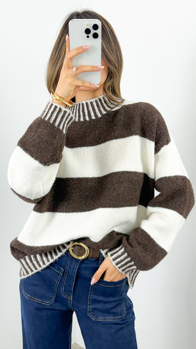 BESSIE BLOCK STRIPE KNIT - CHOCOLATE