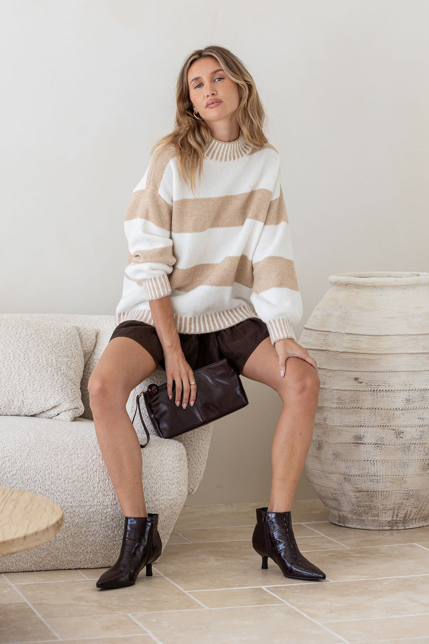 BESSIE BLOCK STRIPE KNIT - OATMEAL/WHITE