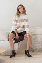 BESSIE BLOCK STRIPE KNIT - OATMEAL/WHITE