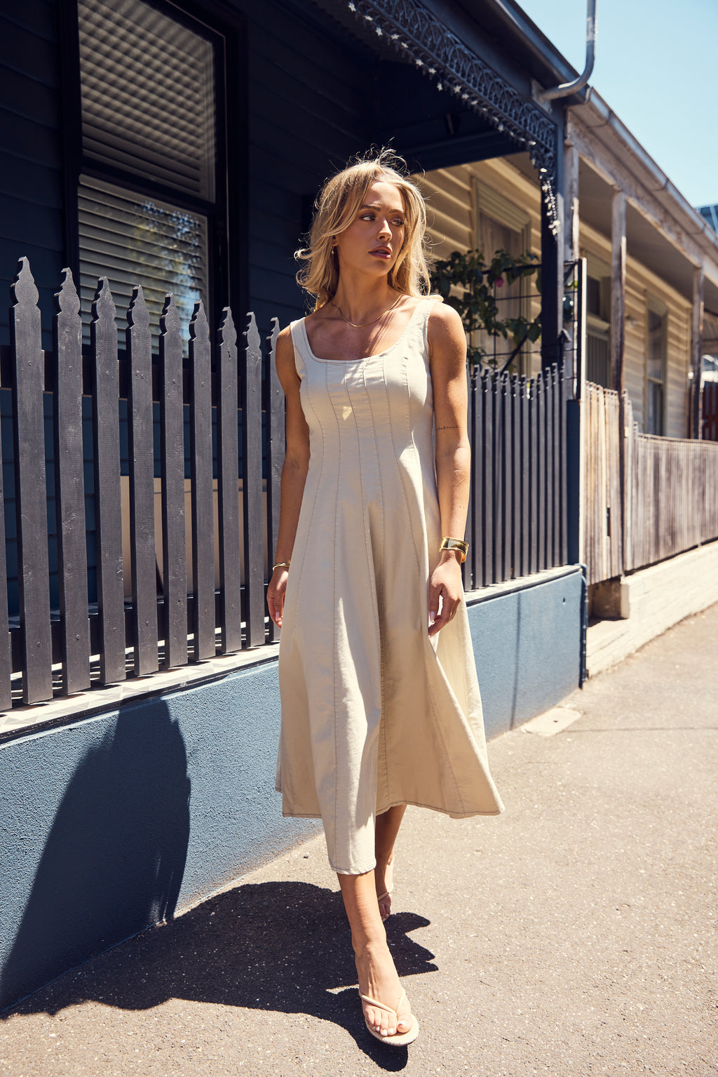 EVE DENIM DRESS - BEIGE
