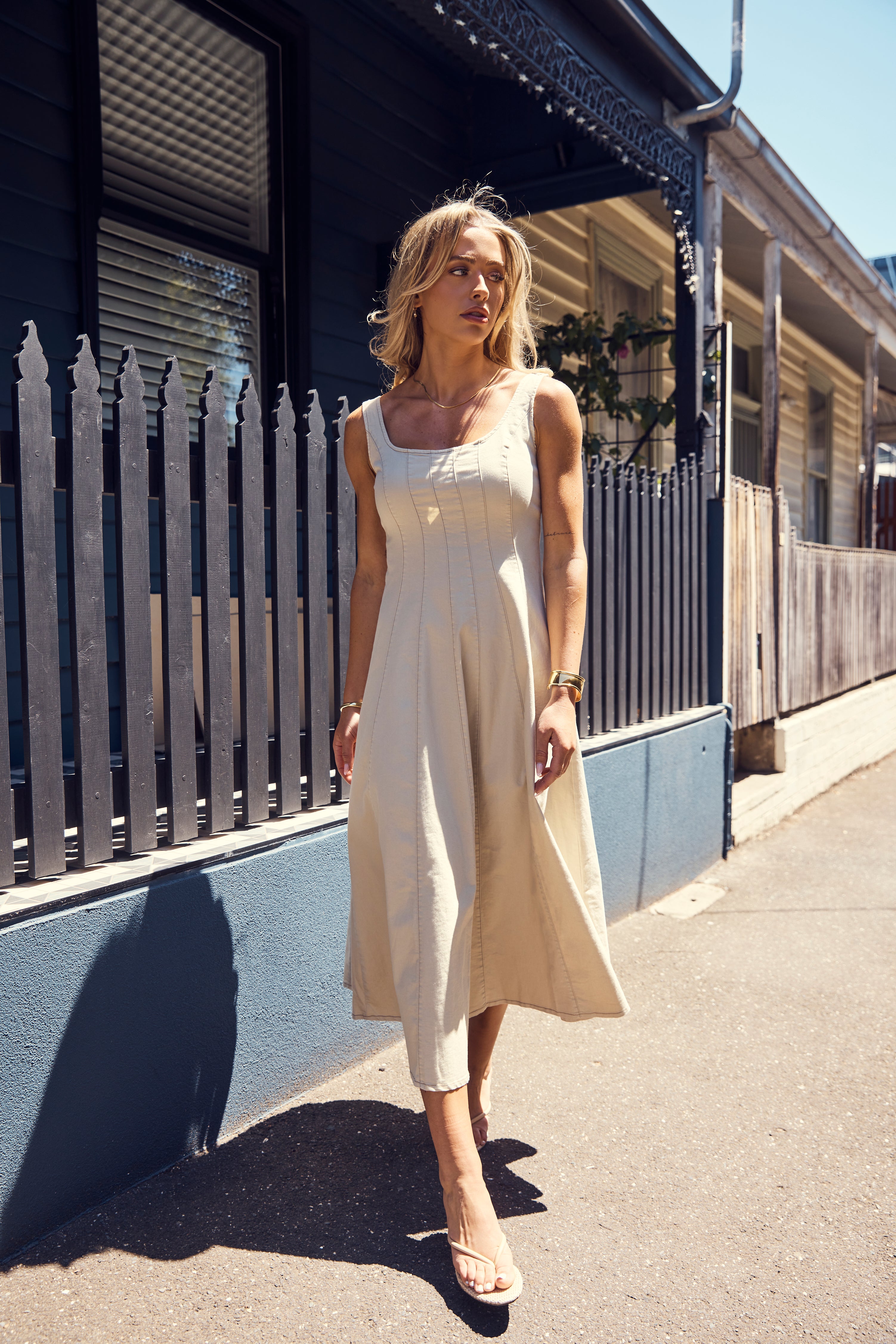 EVE DENIM DRESS - BEIGE