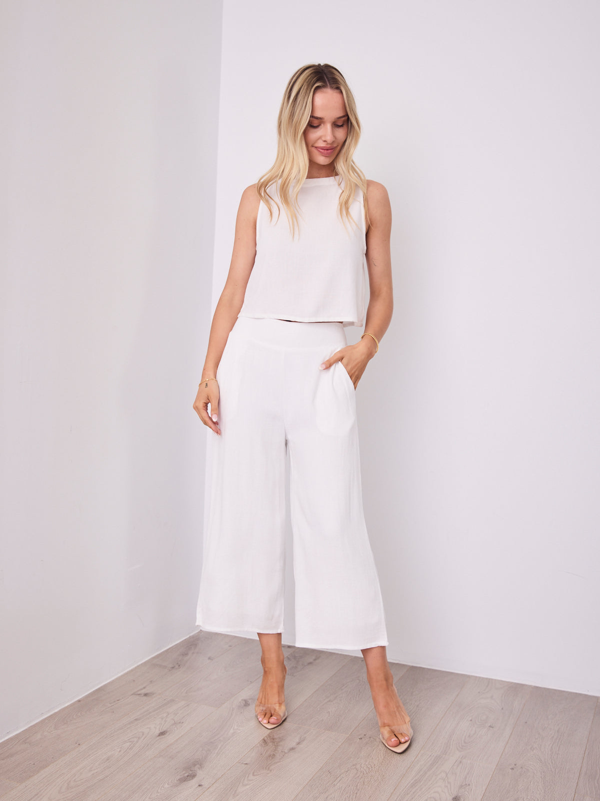 MEMPHIS 7/8 LINEN PANT - WHITE