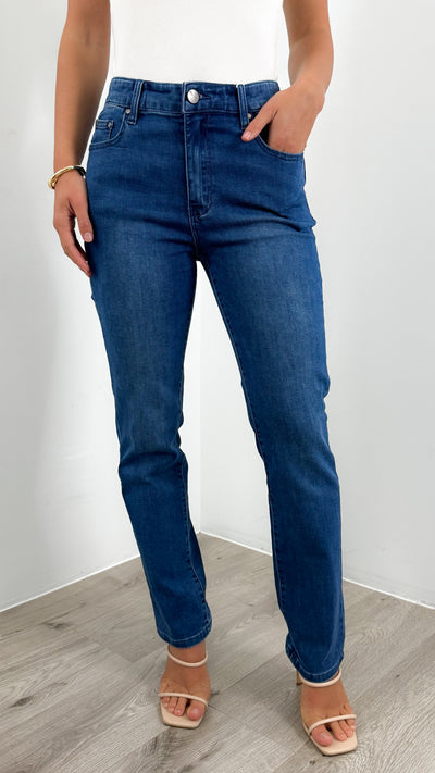 CARLTON STRETCH STRAIGHT LEG JEAN - DARK BLUE WASH
