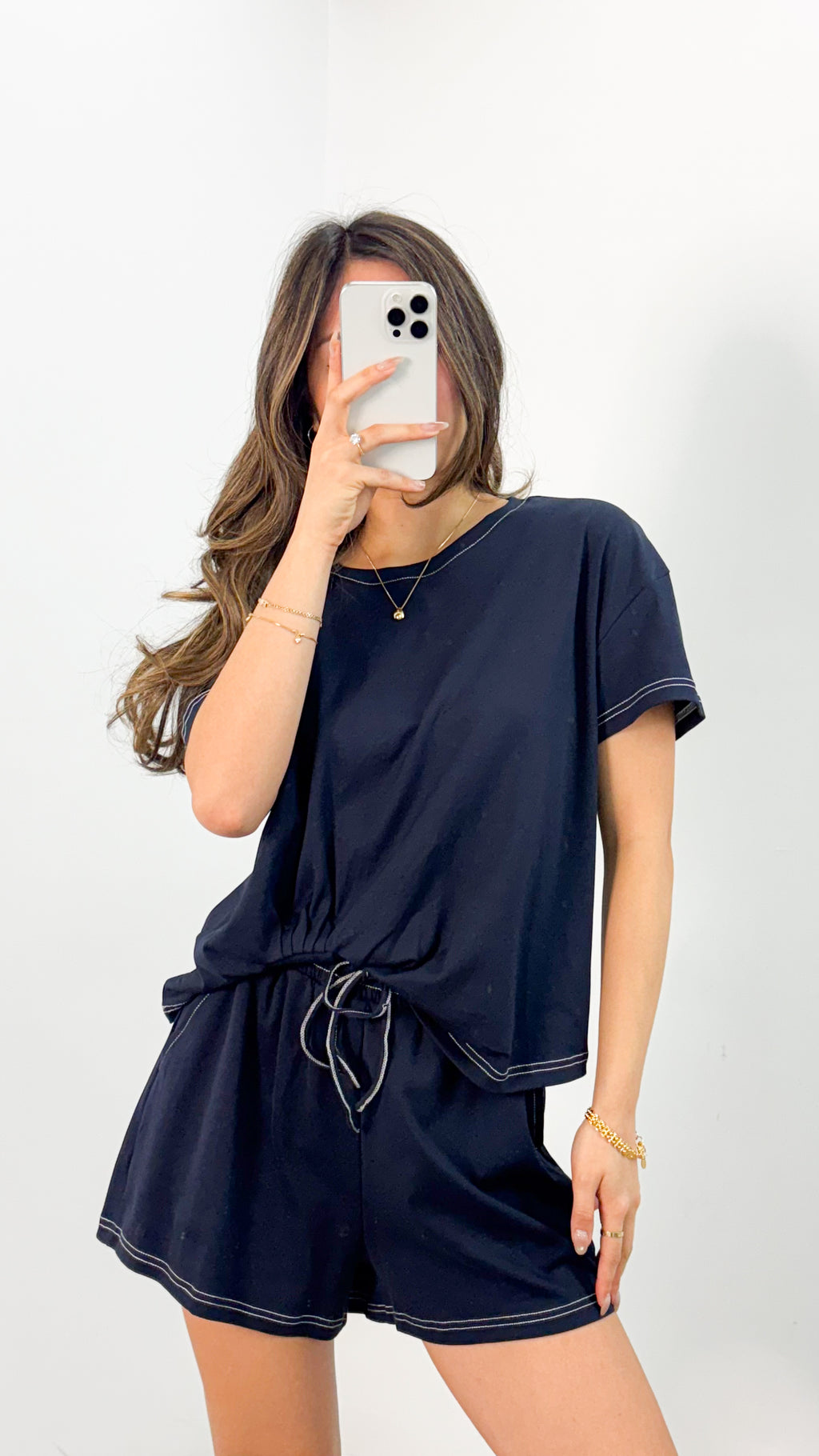 ESTHER EASY TUCK TEE + SHORTS SET - NAVY