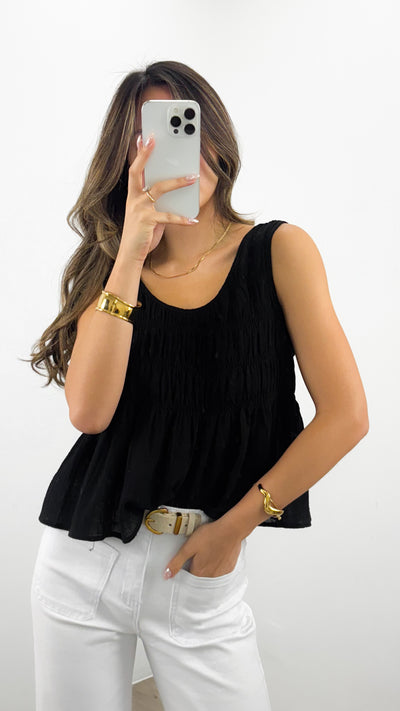 PALIA SHIRRED SINGLET - BLACK