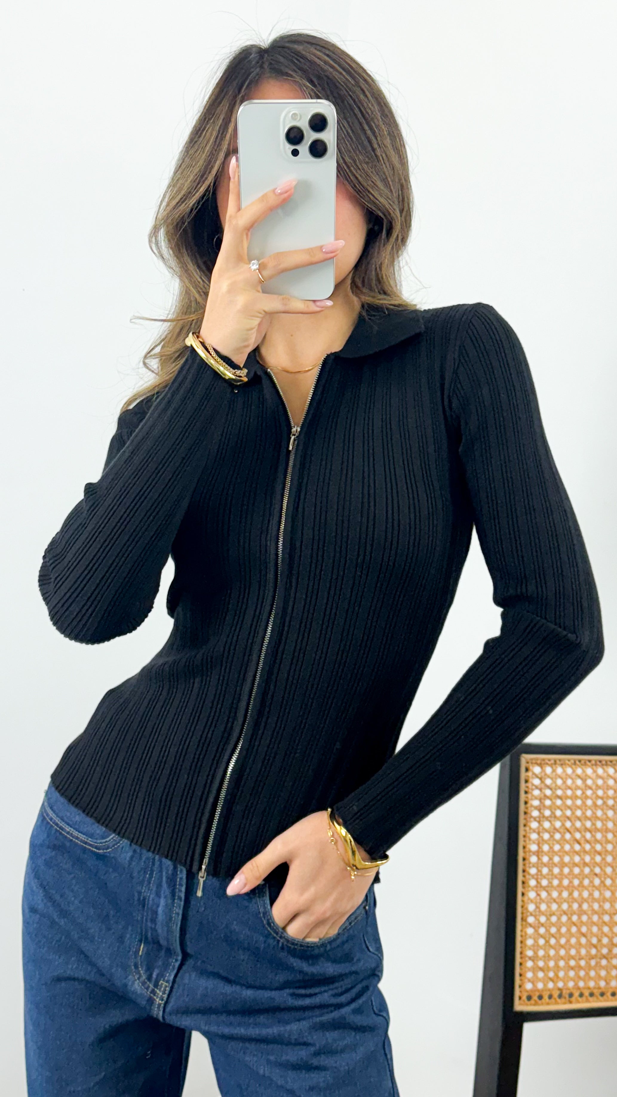 DENISE ZIP KNIT - BLACK