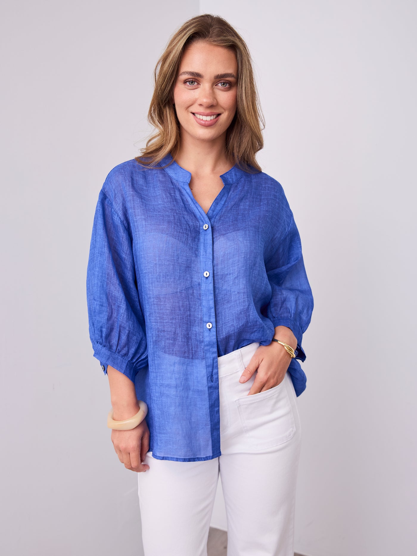 CATHY LINEN SHIRT - ROYAL BLUE