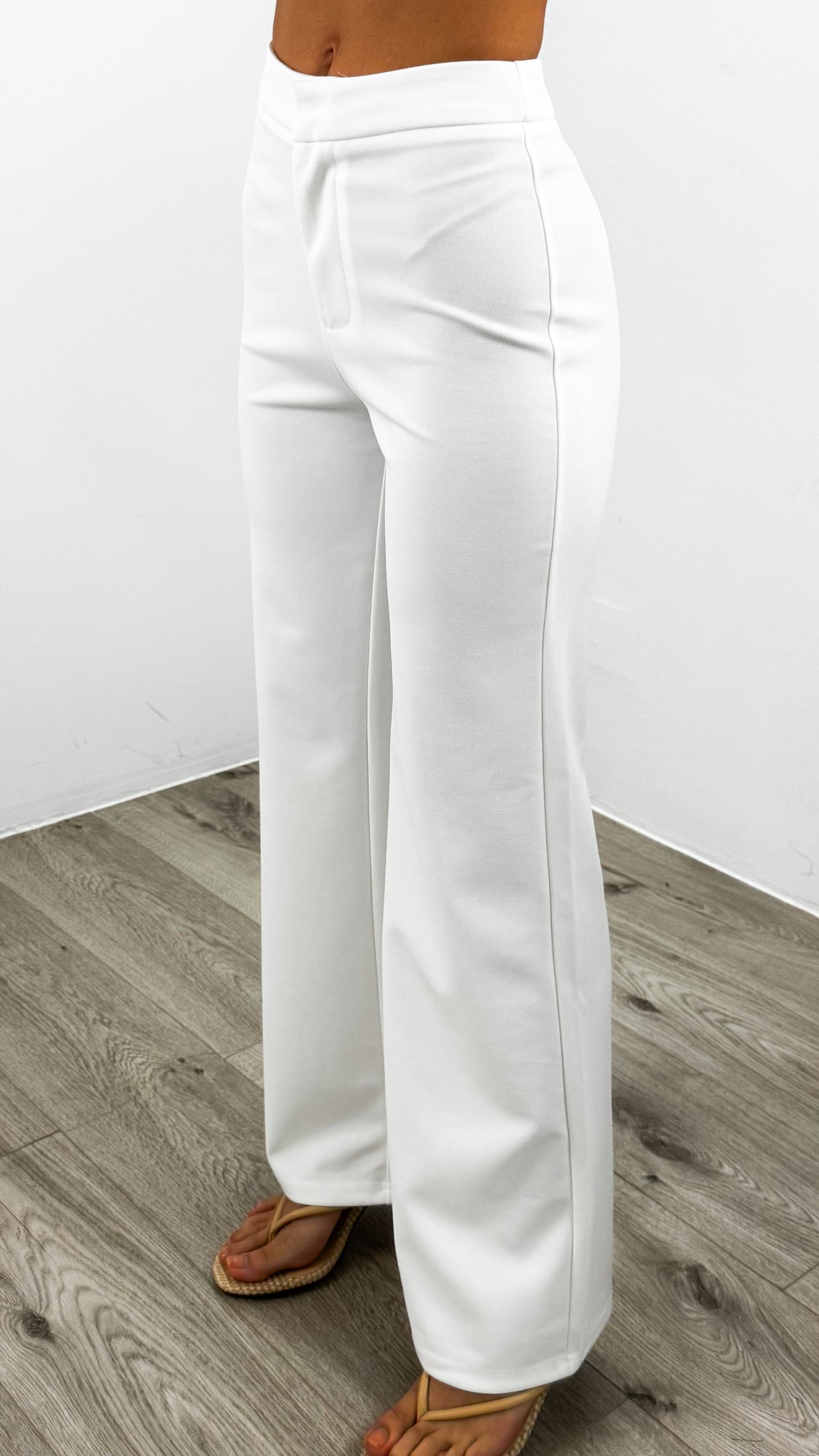 DALTON STRETCH JERSEY HIGH WAISTED STRAIGHT LEG PANT - WHITE