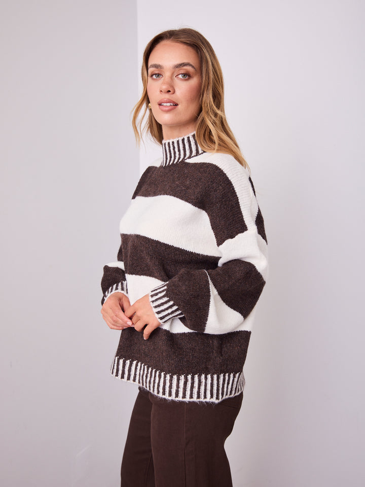 BESSIE BLOCK STRIPE KNIT - CHOCOLATE/WHITE