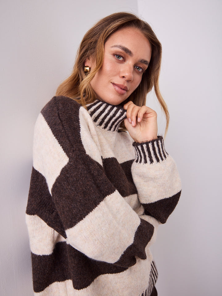 BESSIE BLOCK STRIPE KNIT - CHOCOLATE/OATMEAL