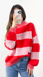 BESSIE BLOCK STRIPE KNIT - PINK/RED