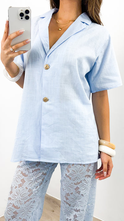NADINE SHIRT & PANT SET - BABY BLUE