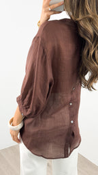 MARTA LINEN SHIRT - CHOCOLATE
