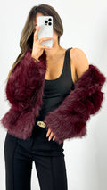 SASKIA FAUX FUR OVERSIZED JACKET - WINE