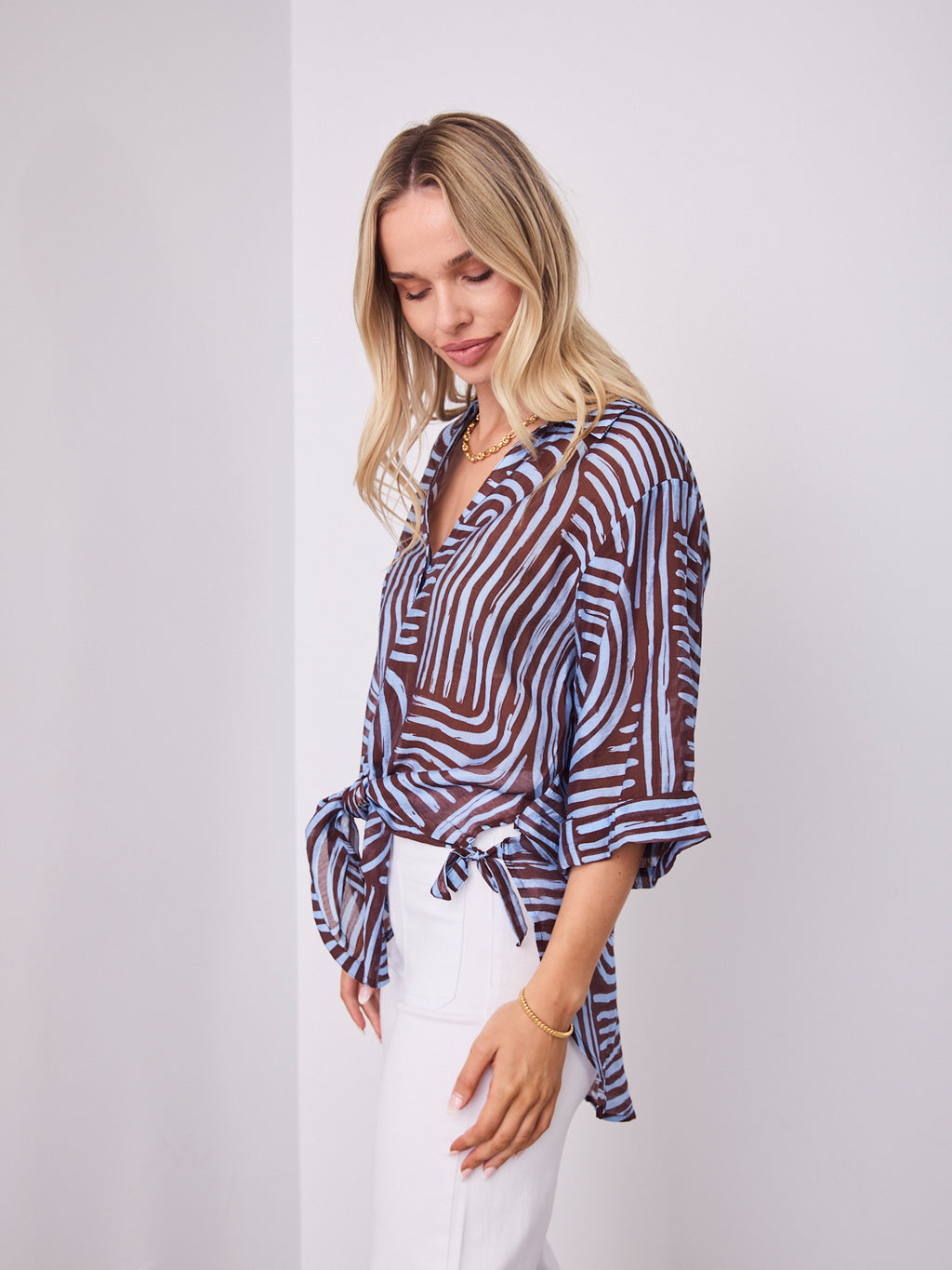 SHANI SHIRT - BLUE/CHOCOLATE