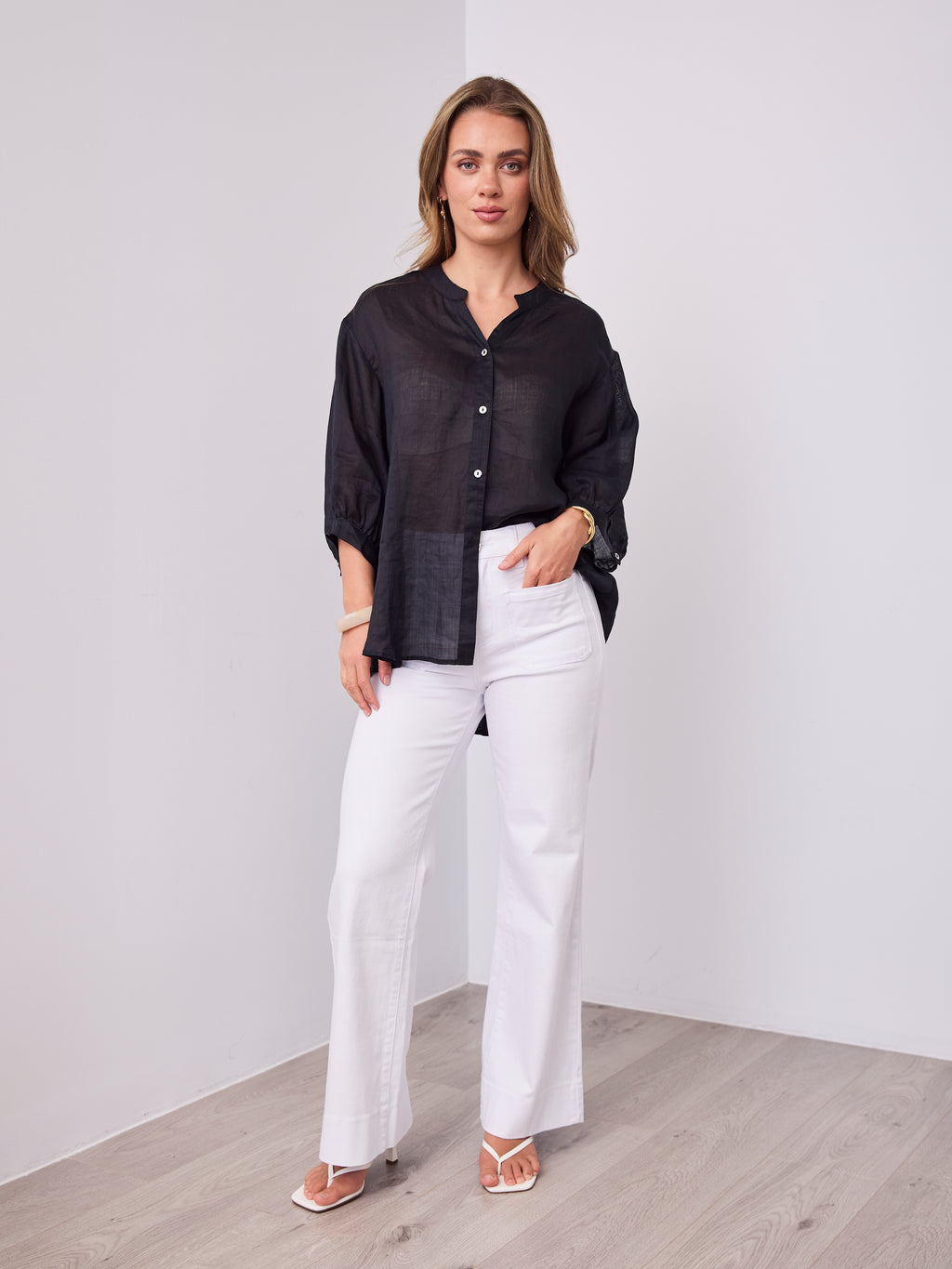 MARTA LINEN SHIRT - BLACK