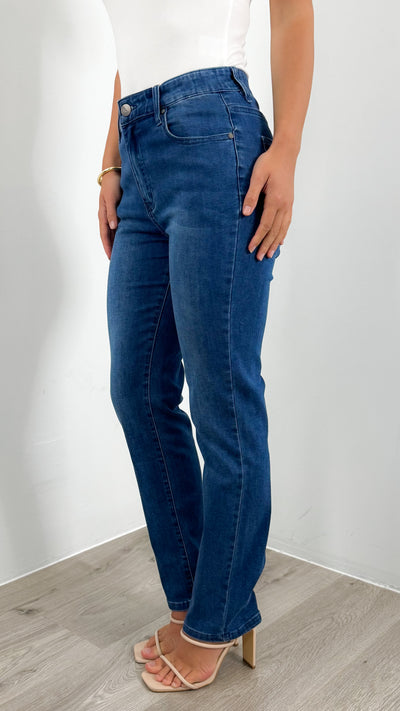 CARLTON STRETCH STRAIGHT LEG JEAN - DARK BLUE WASH