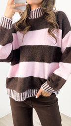 BESSIE BLOCK STRIPE KNIT - CHOCOLATE/PINK