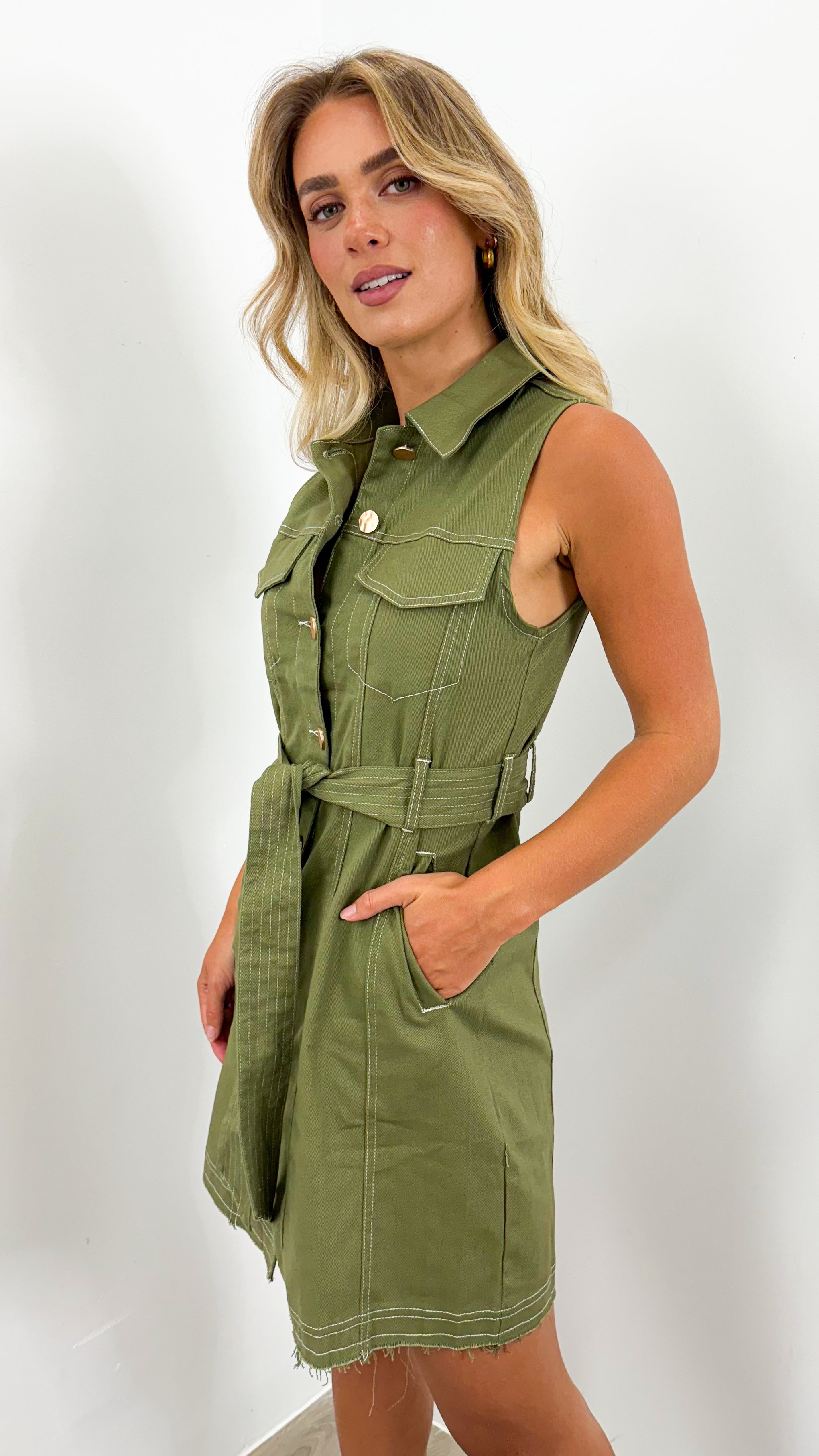 ZHANE DENIM DRESS - KHAKI