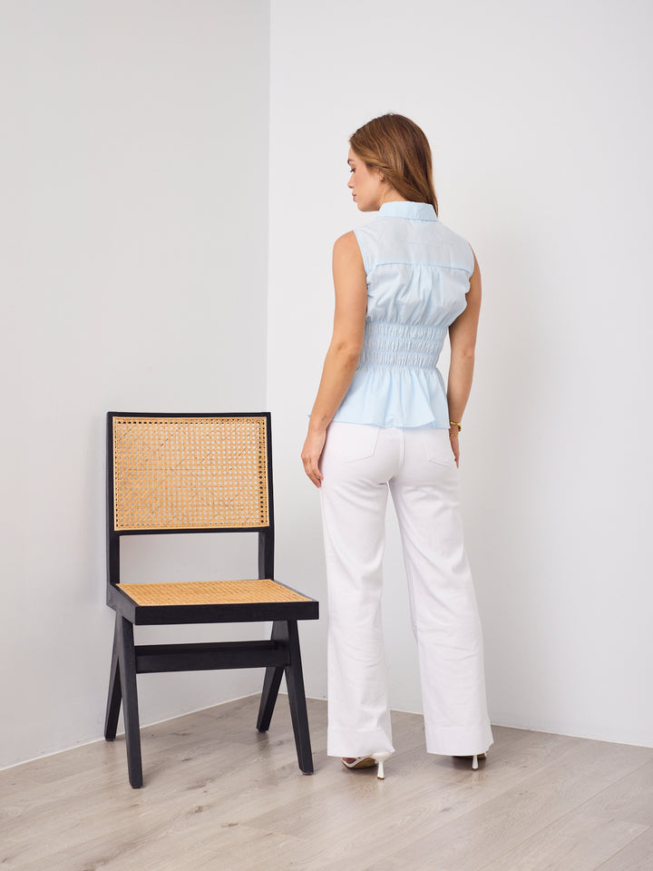 DEMI SHIRRED SHIRT - BABY BLUE