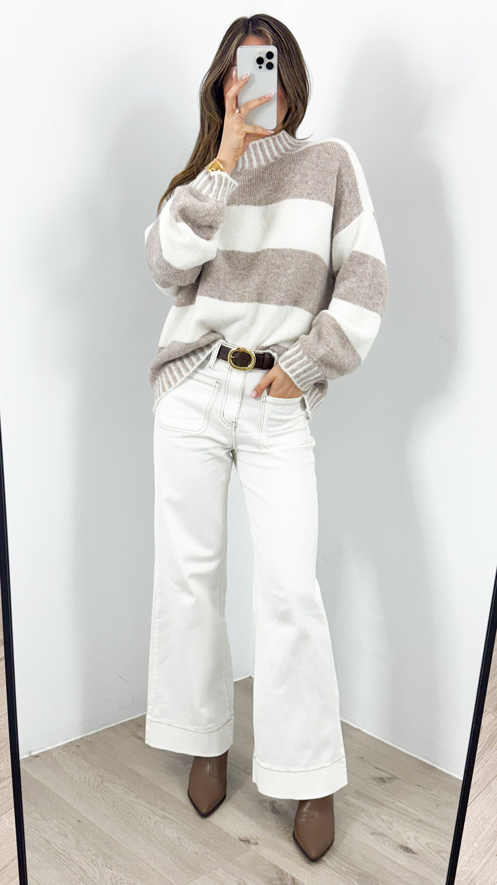 BESSIE BLOCK STRIPE KNIT - MOCHA/WHITE