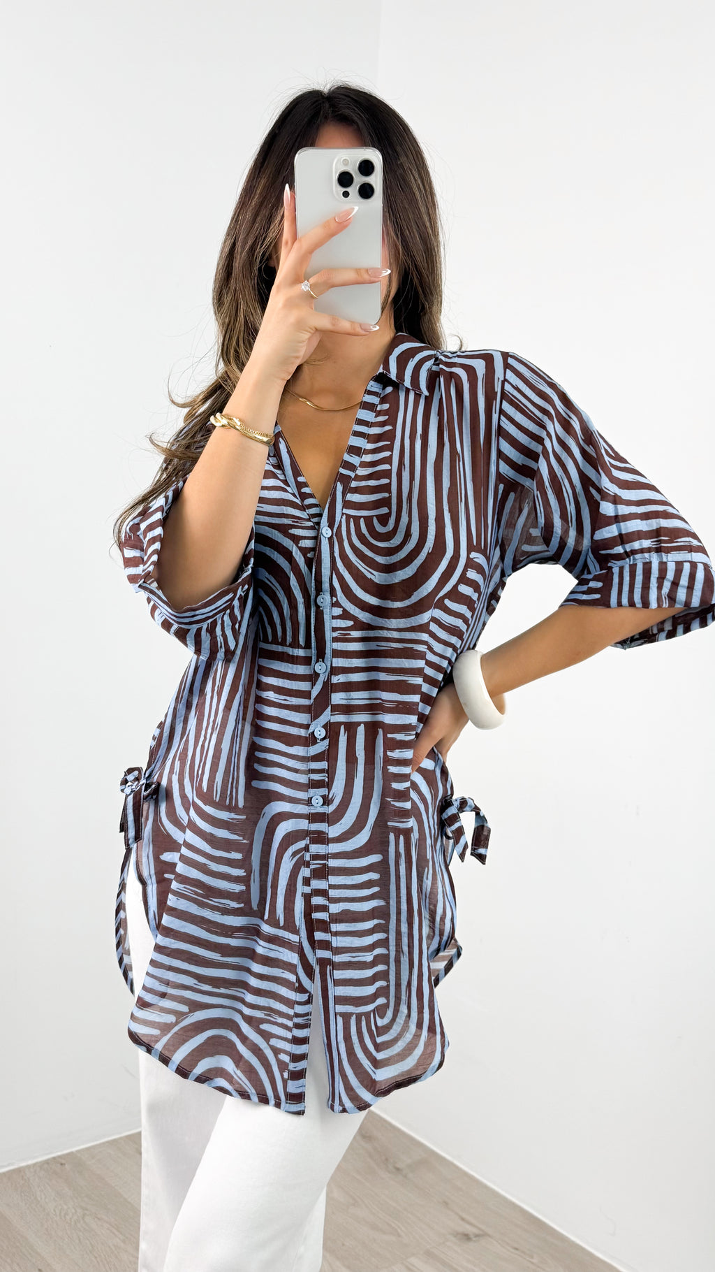 SHANI SHIRT - BLUE/CHOCOLATE