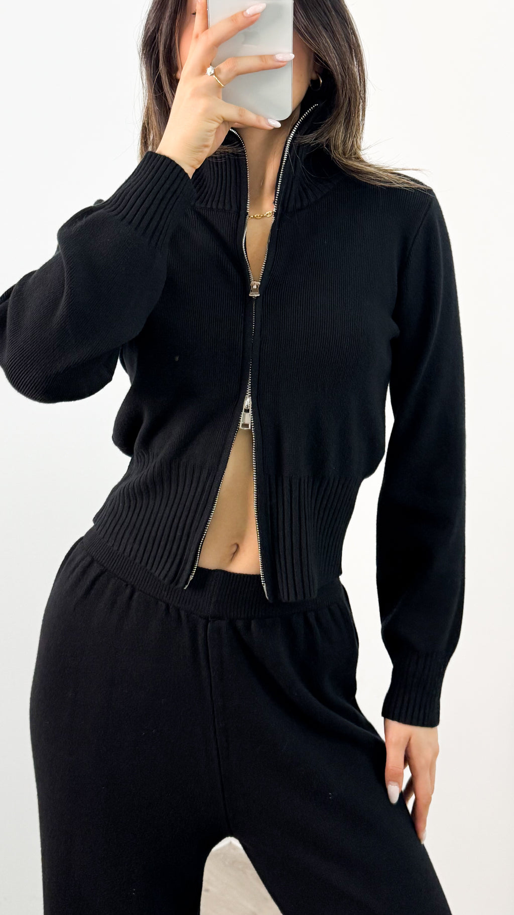 ENZA ZIP KNIT SET - BLACK