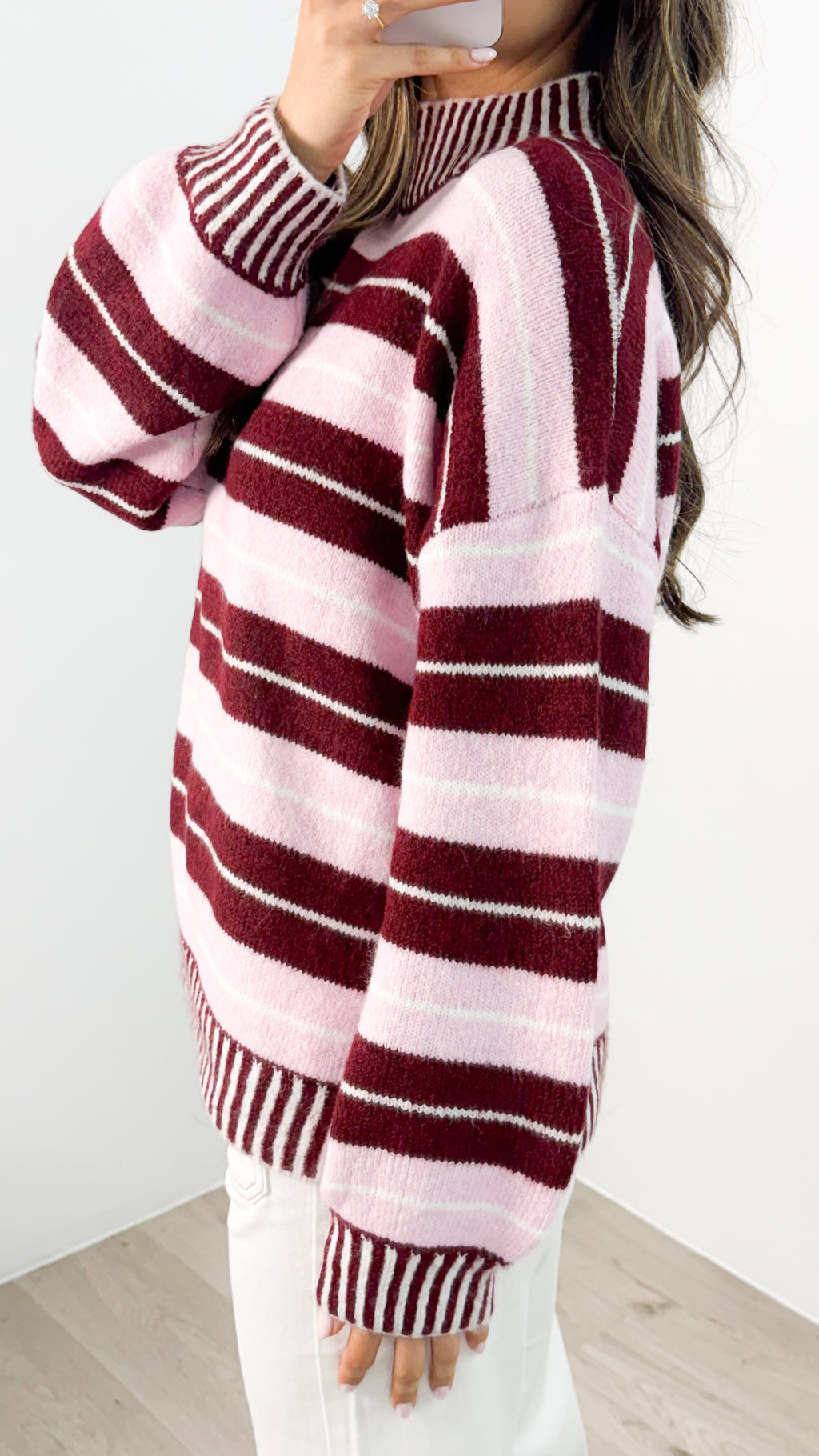 BESSIE STRIPE KNIT - WINE/PINK