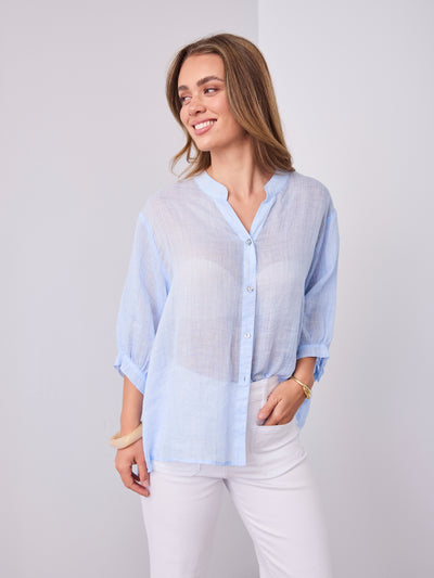 CATHY LINEN SHIRT - ICE BLUE