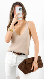 ANNIKA KNIT TANK TOP - BEIGE