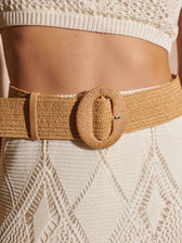 ALORA ROUND BUCKLE STRAW BELT - BEIGE