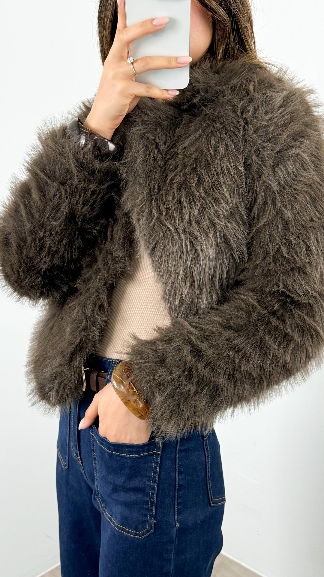 CHICAGO FAUX FUR JACKET - MOCHA