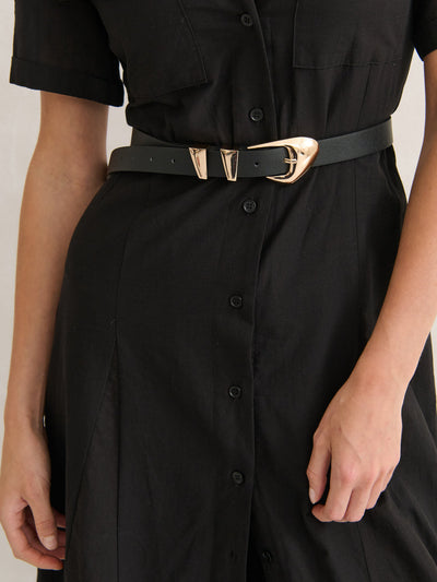 PEBBLE DOME BUCKLE BELT - BLACK