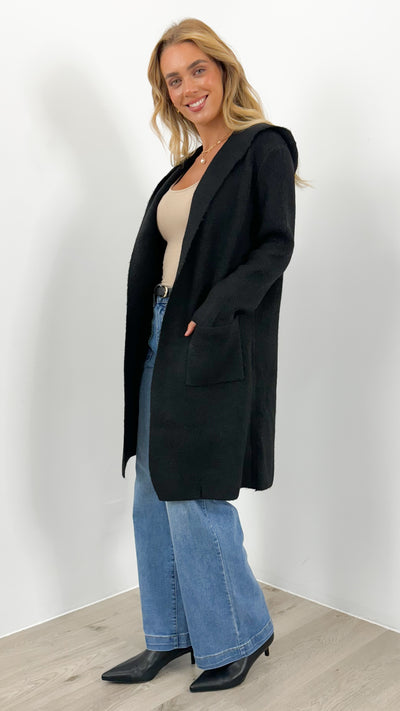 JIMMY HOODED CARDI - BLACK