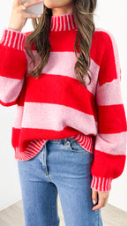 BESSIE BLOCK STRIPE KNIT - PINK/RED