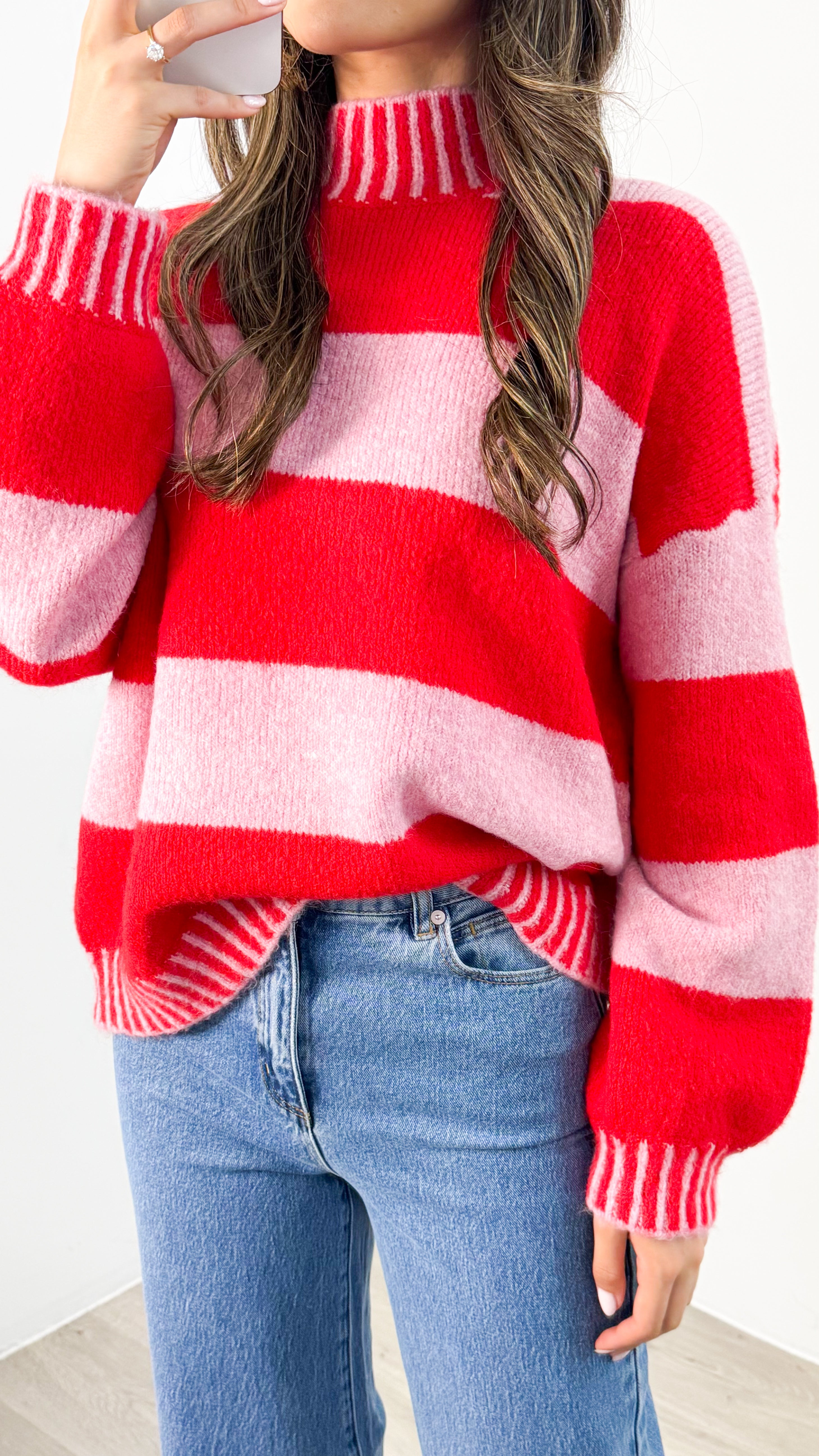 BESSIE BLOCK STRIPE KNIT - PINK/RED