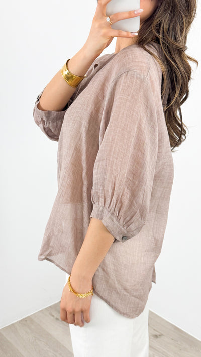 CATHY LINEN SHIRT - BISCUIT
