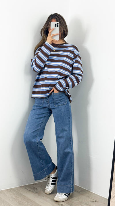 BOWEN STRIPE TOP - CHOCOLATE