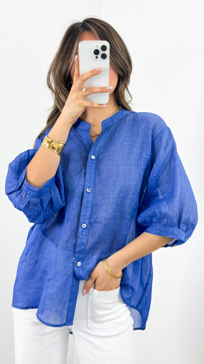 CATHY LINEN SHIRT - ROYAL BLUE